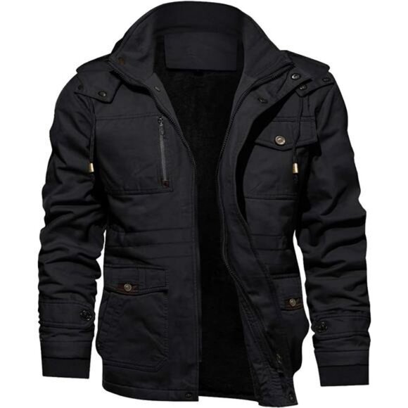Men's Winter Jacket Cotton Military Jackets Fleece Lined Thick Work Warm Cargo
